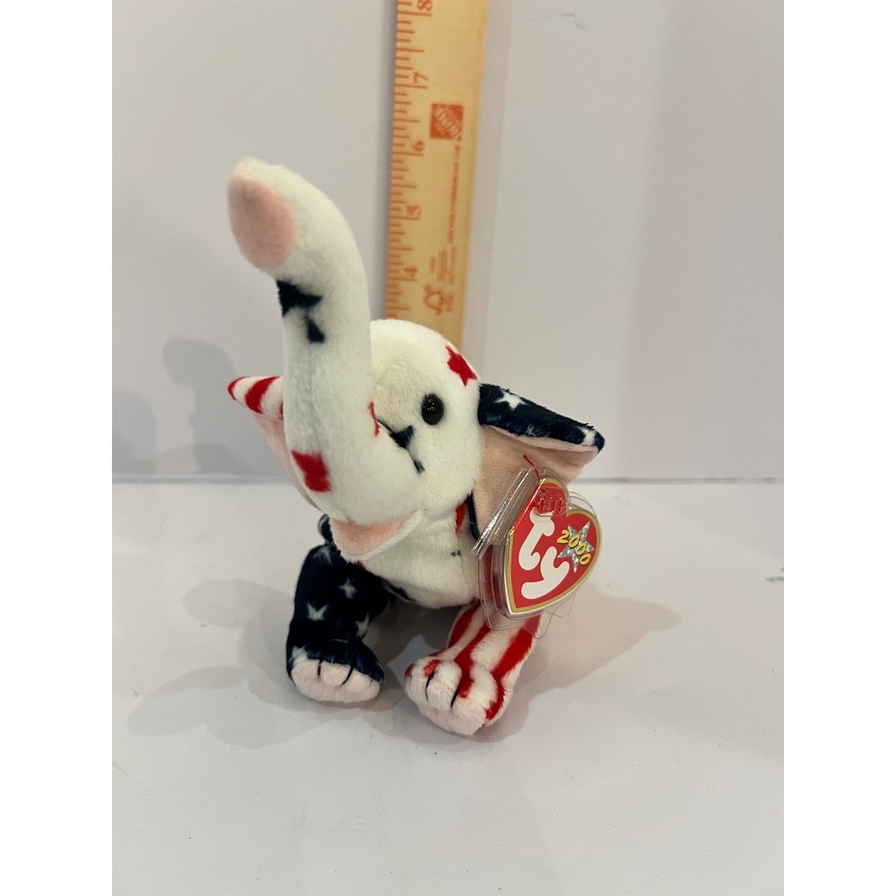 Ty Beanie Baby Righty 2000 Elephant Patriotic Stars Stripes Plush Red White Blue